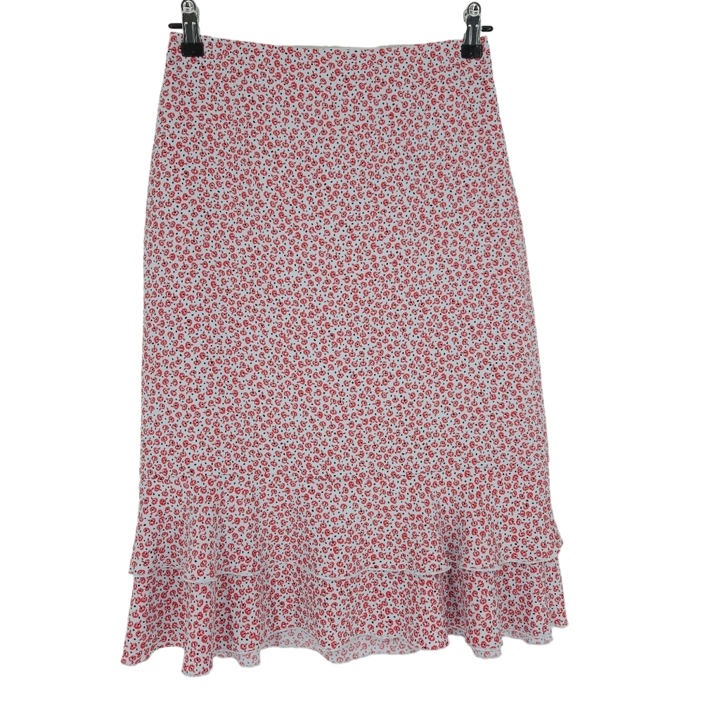 Ann Taylor Straight Trumpet Skirt Poppy Floral Print Ruffle Zip Peplum